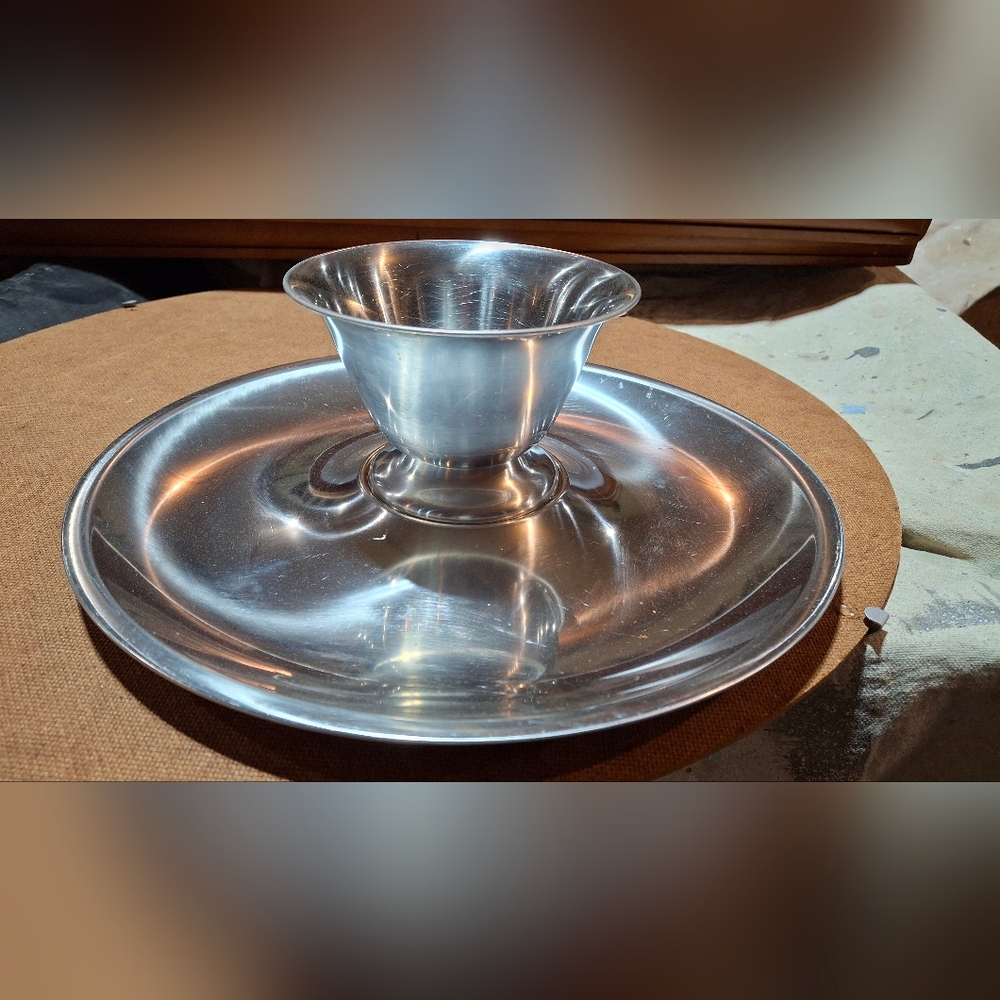 Vintage 2 Piece Stainless Steel Serving Tray w/ Dip Bowl Leonard 18/8 Denmark